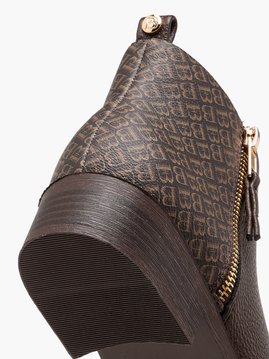 Monogram Print  Ankle Boots with Block Heels and Zip Closure