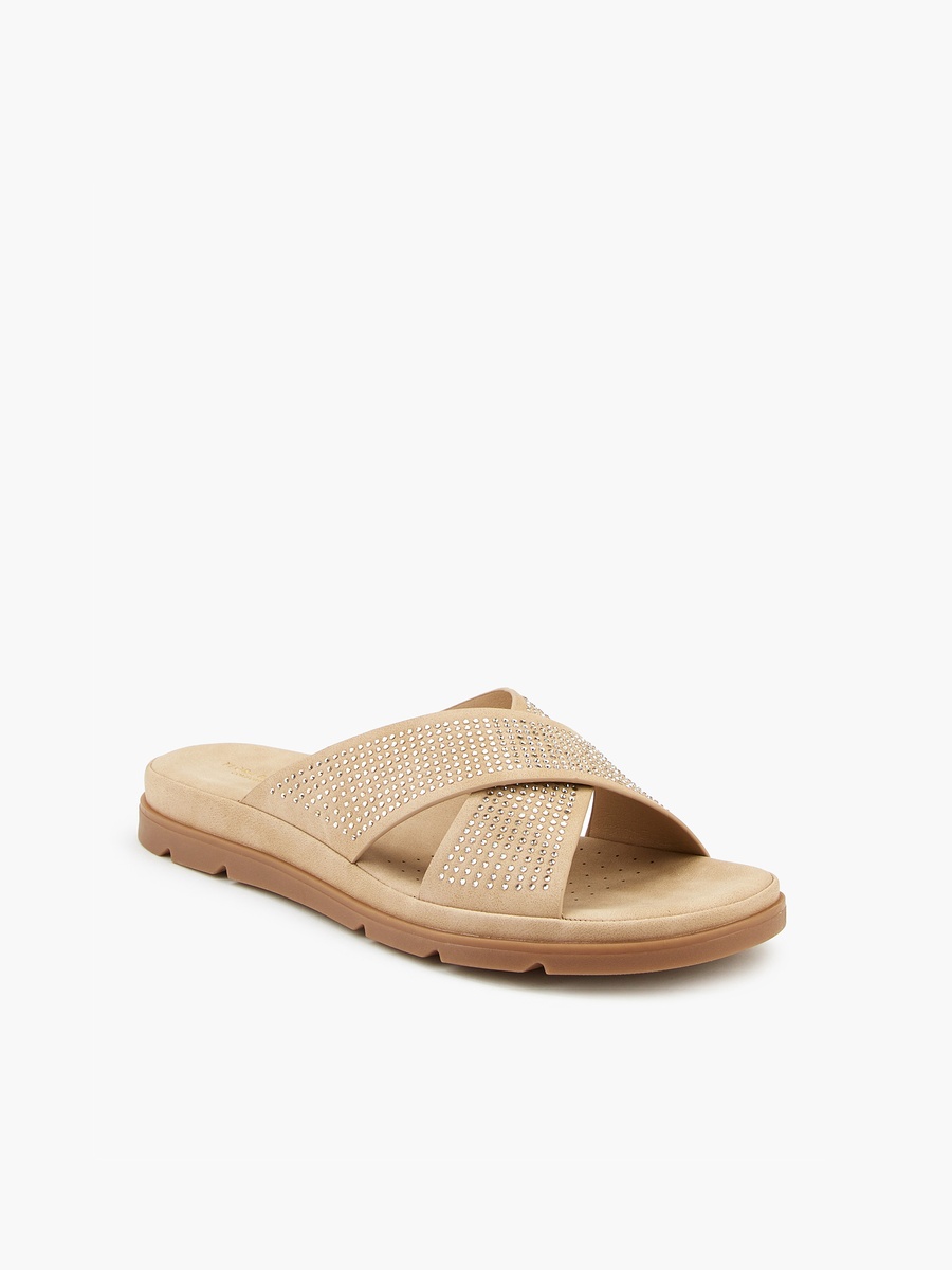 Embellished Slip-On Cross Strap Sandals