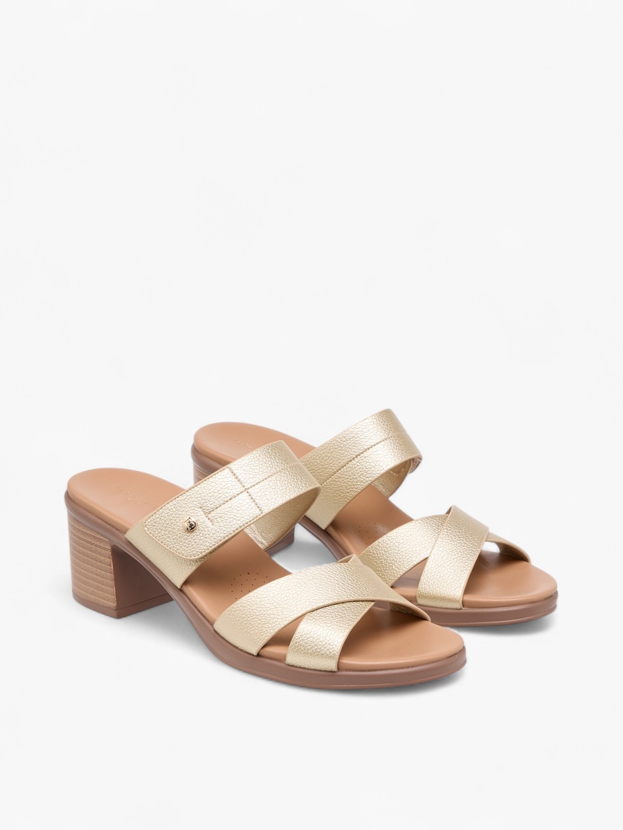Slip-On Cross Strap Sandals with Block Heels