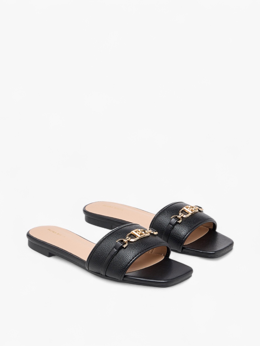 Metal Accent Slip-On Flat Sandals