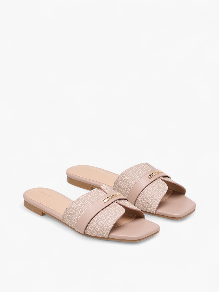 Monogram Print Slip-On Flat Sandals