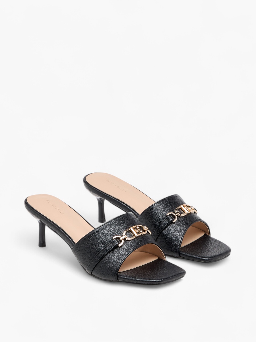 Metal Accent Slip-On Sandals with Stiletto Heels