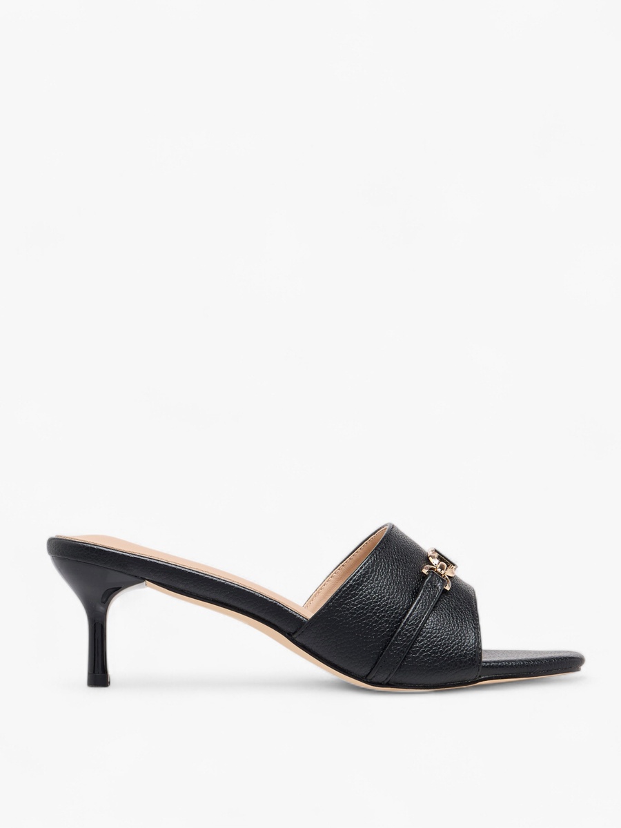 Metal Accent Slip-On Sandals with Stiletto Heels