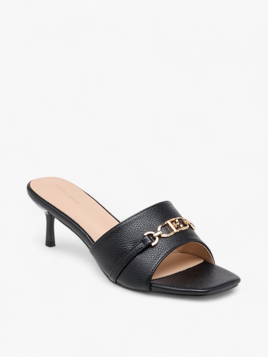 Metal Accent Slip-On Sandals with Stiletto Heels