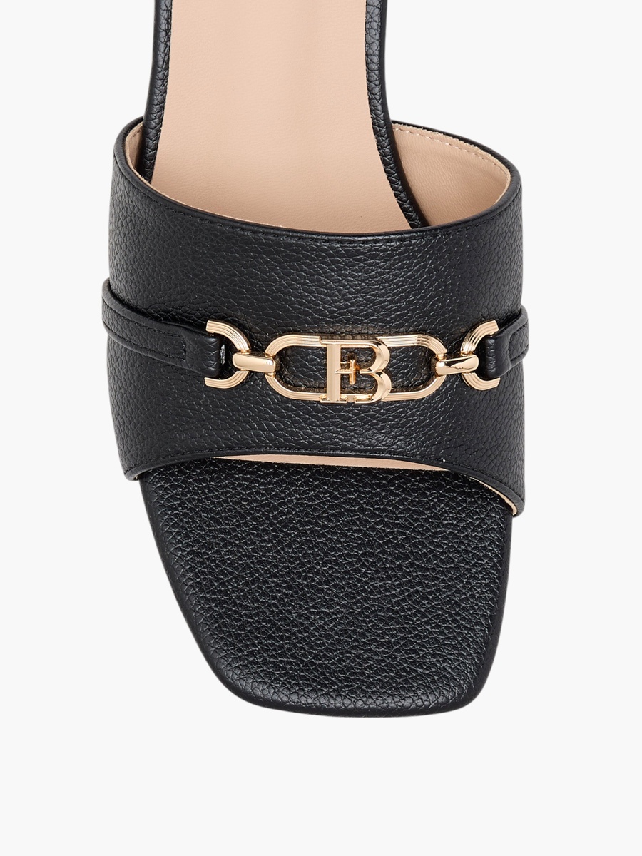 Metal Accent Slip-On Sandals with Stiletto Heels