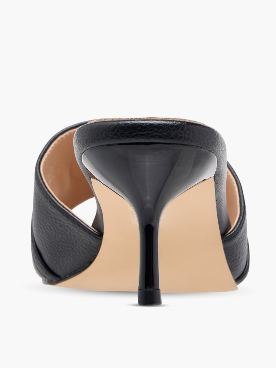 Metal Accent Slip-On Sandals with Stiletto Heels