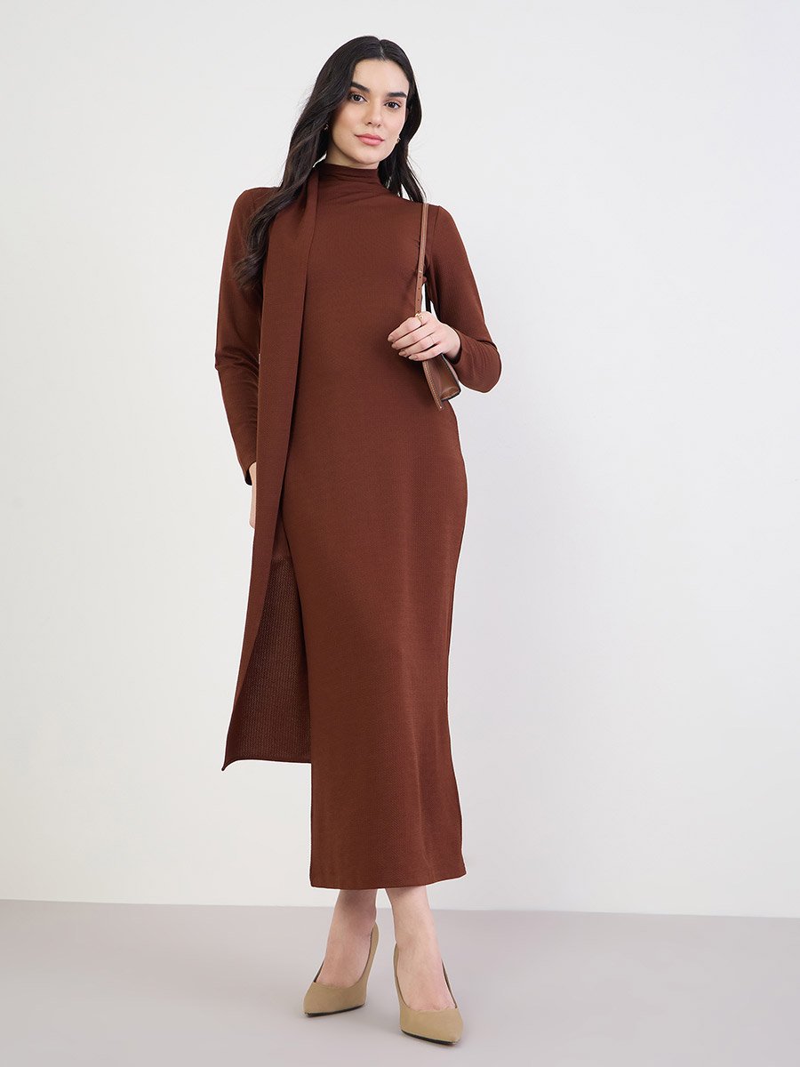 Women Brown Bodycon Maxi Dress For Women at Kuwait | Styli Women Brown Bodycon Maxi Dress For Women at Kuwait | Styli