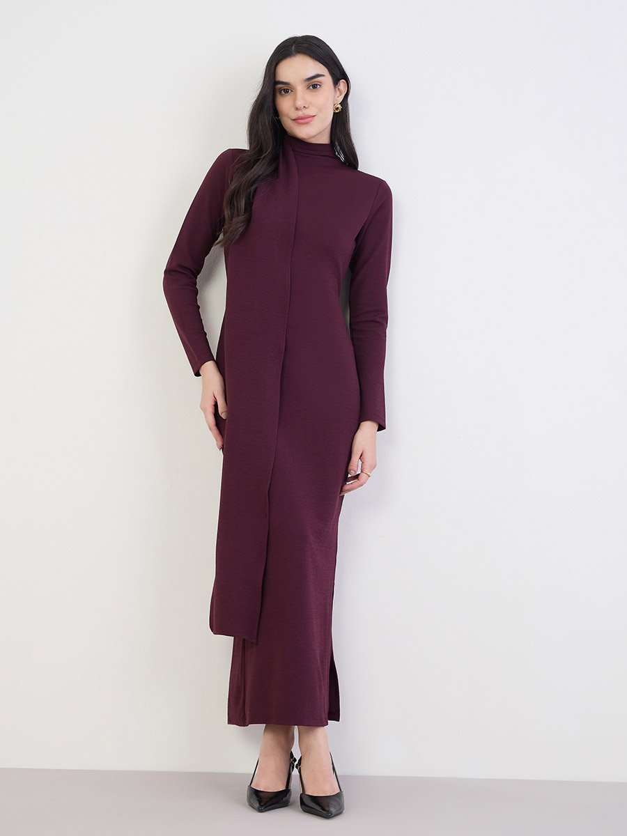 chinese dress ladies Burgundy Crystal Beaded Maxi Dress S