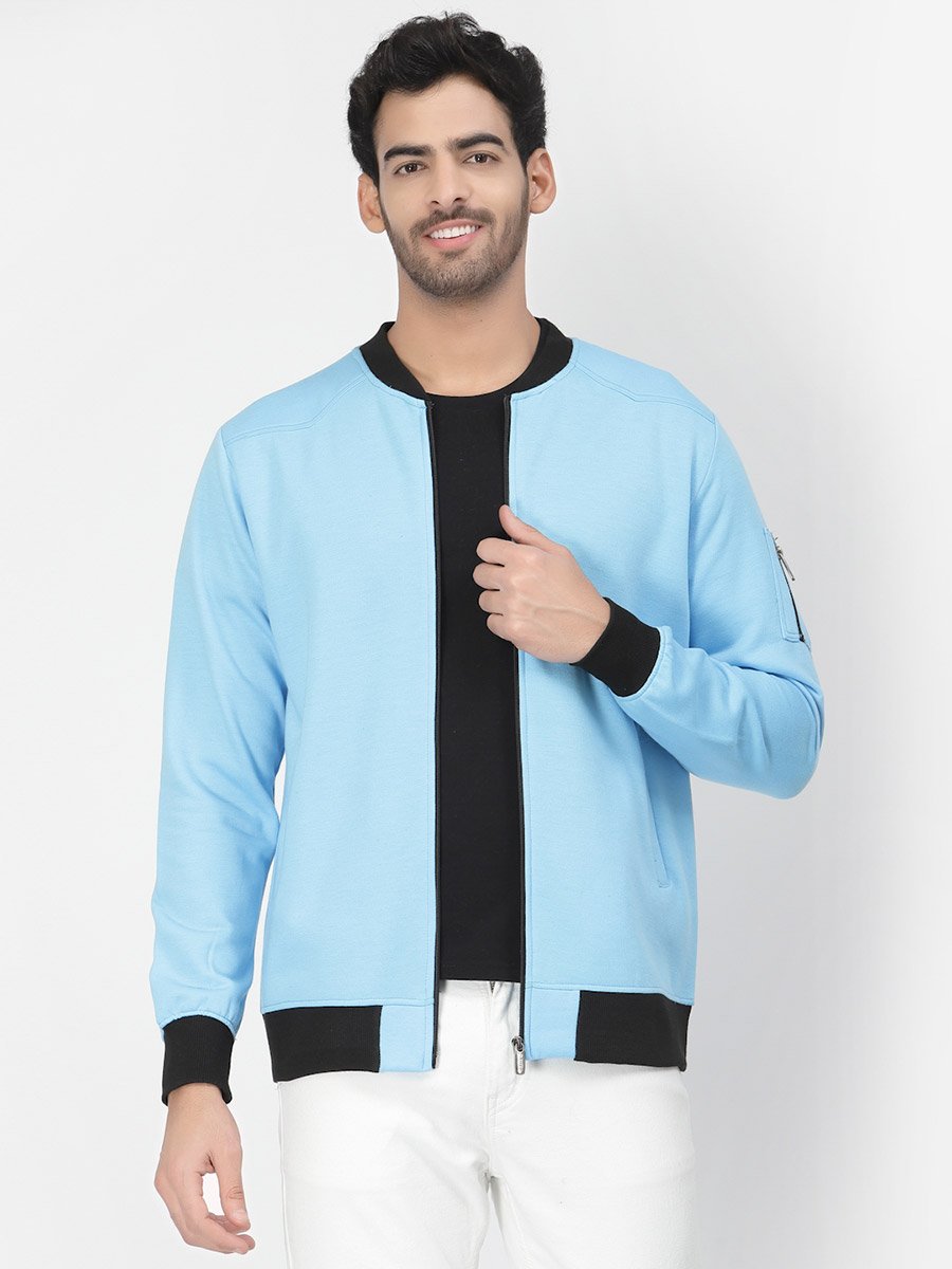 Men Blue Regular Fit Contrast Trim Jacket
