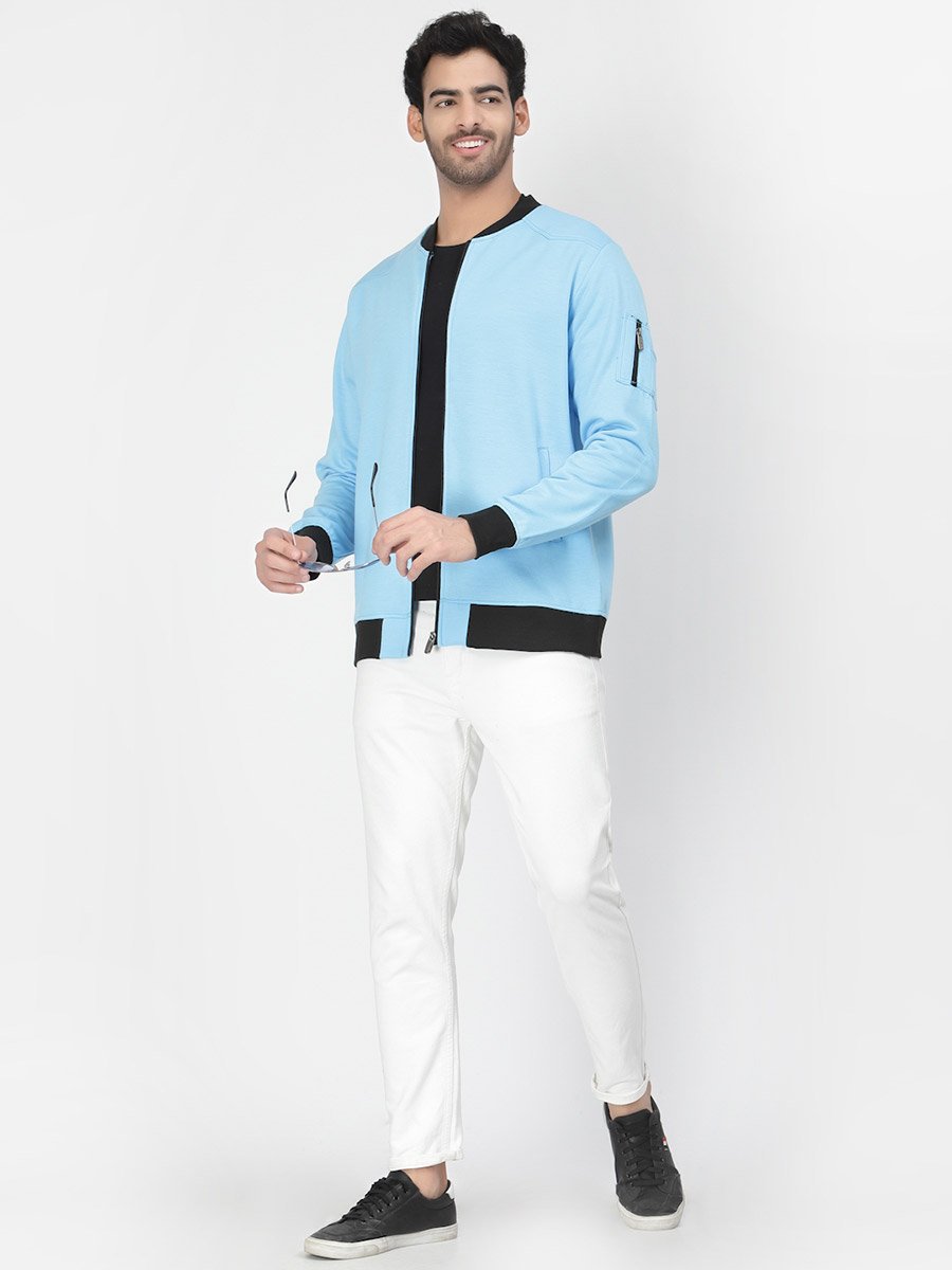Men Blue Regular Fit Contrast Trim Jacket