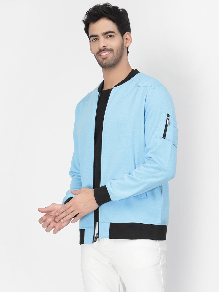 Men Blue Regular Fit Contrast Trim Jacket
