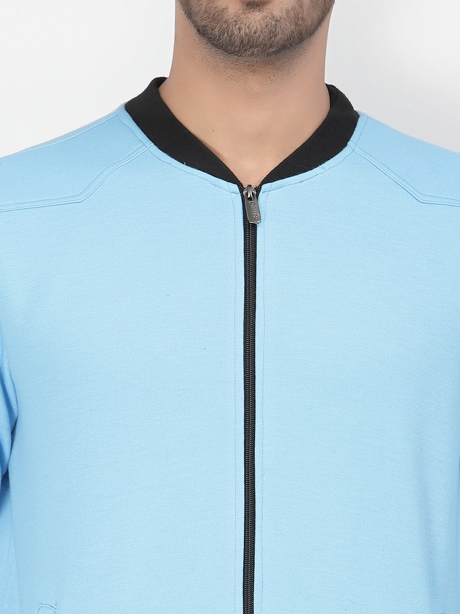 Men Blue Regular Fit Contrast Trim Jacket