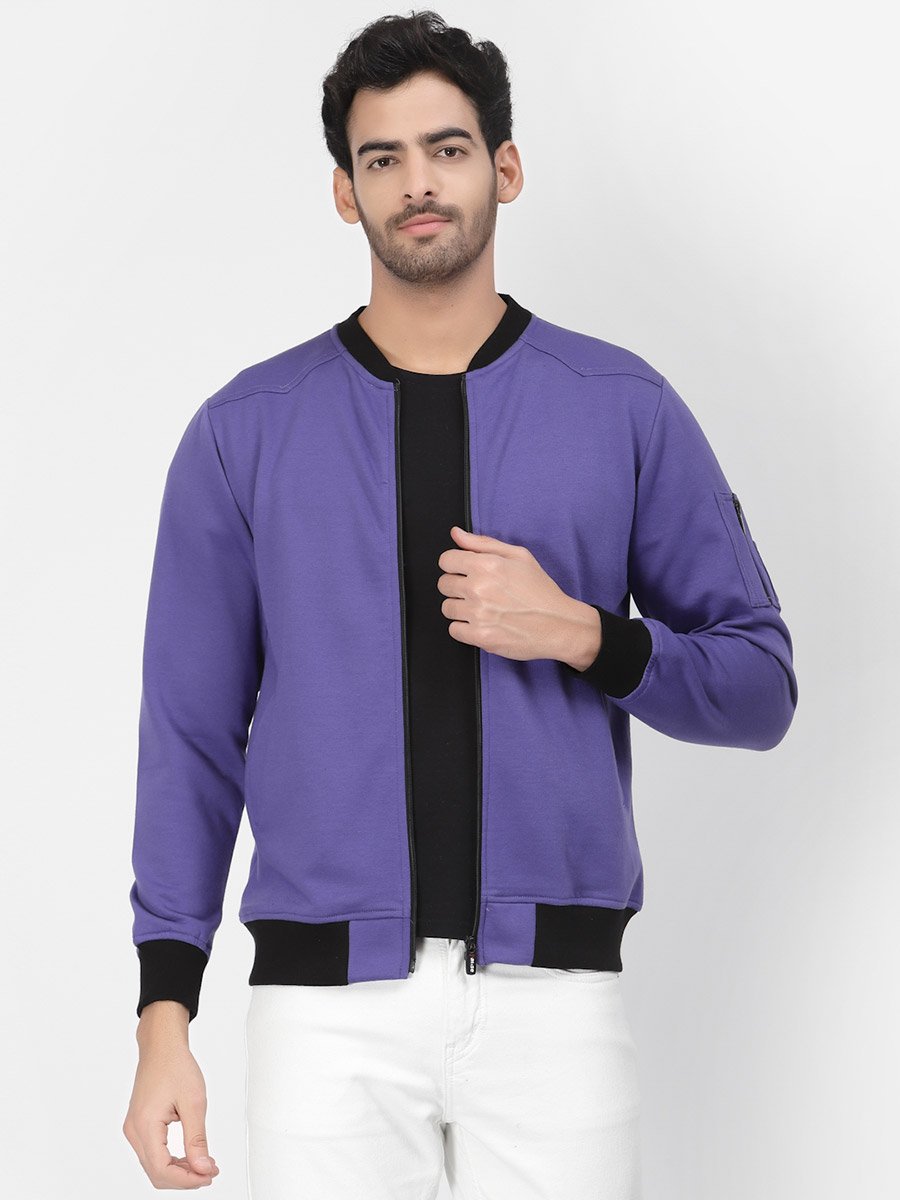 Men Purple Regular Fit Contrast Trim Jacket