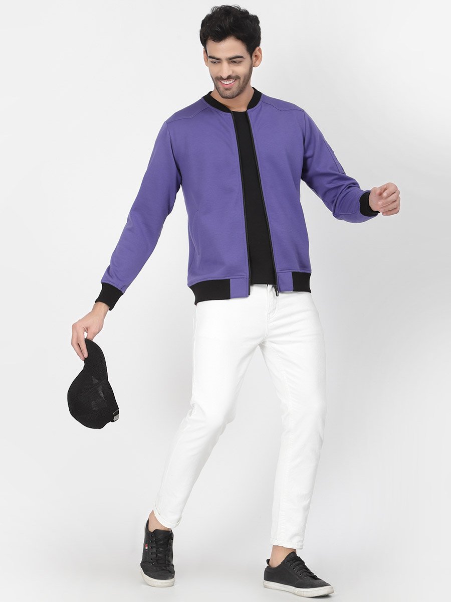 Men Purple Regular Fit Contrast Trim Jacket
