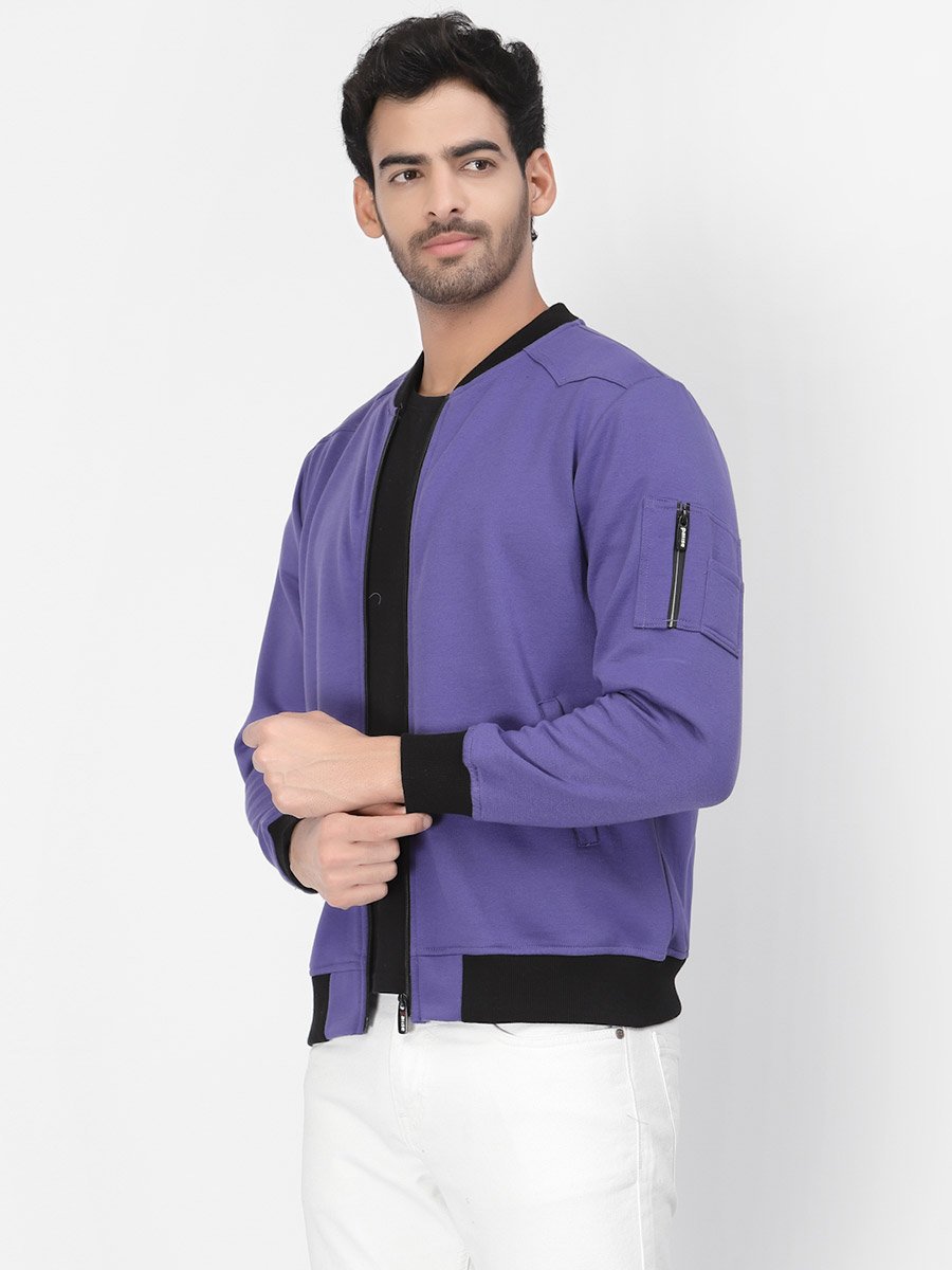 Men Purple Regular Fit Contrast Trim Jacket