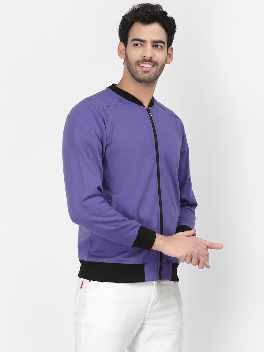 Men Purple Regular Fit Contrast Trim Jacket