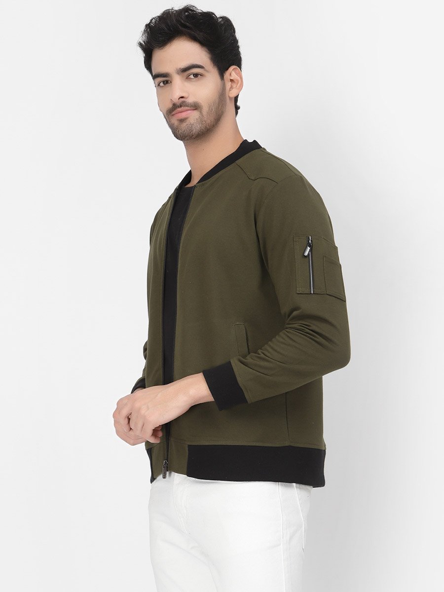 Men Olive Regular Fit Contrast Trim Jacket