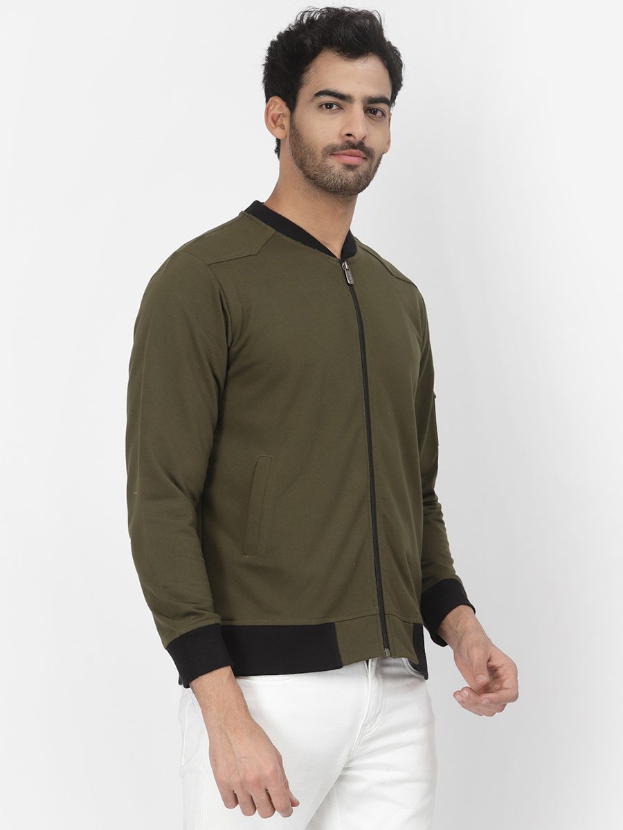 Men Olive Regular Fit Contrast Trim Jacket
