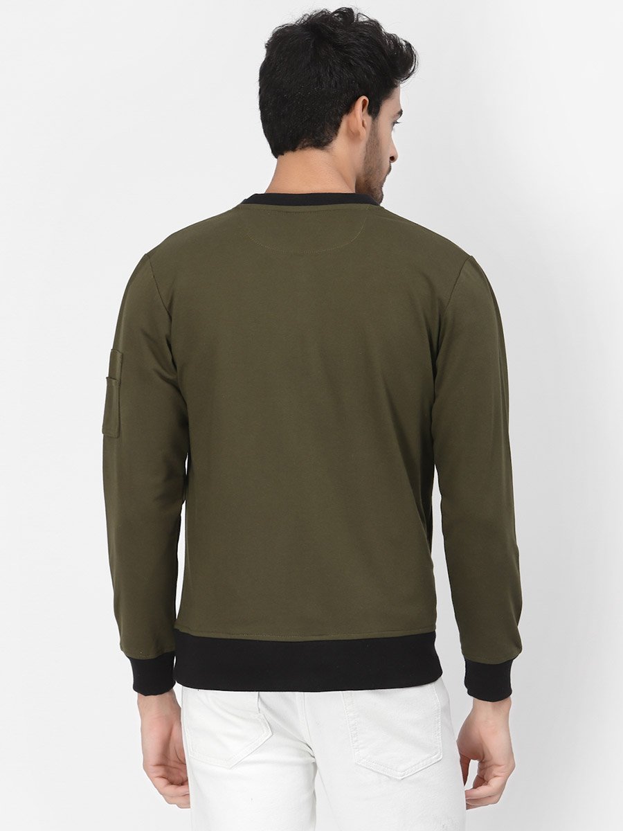 Men Olive Regular Fit Contrast Trim Jacket