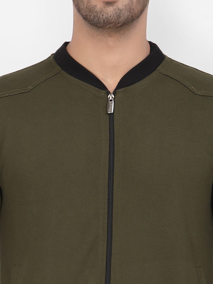 Men Olive Regular Fit Contrast Trim Jacket