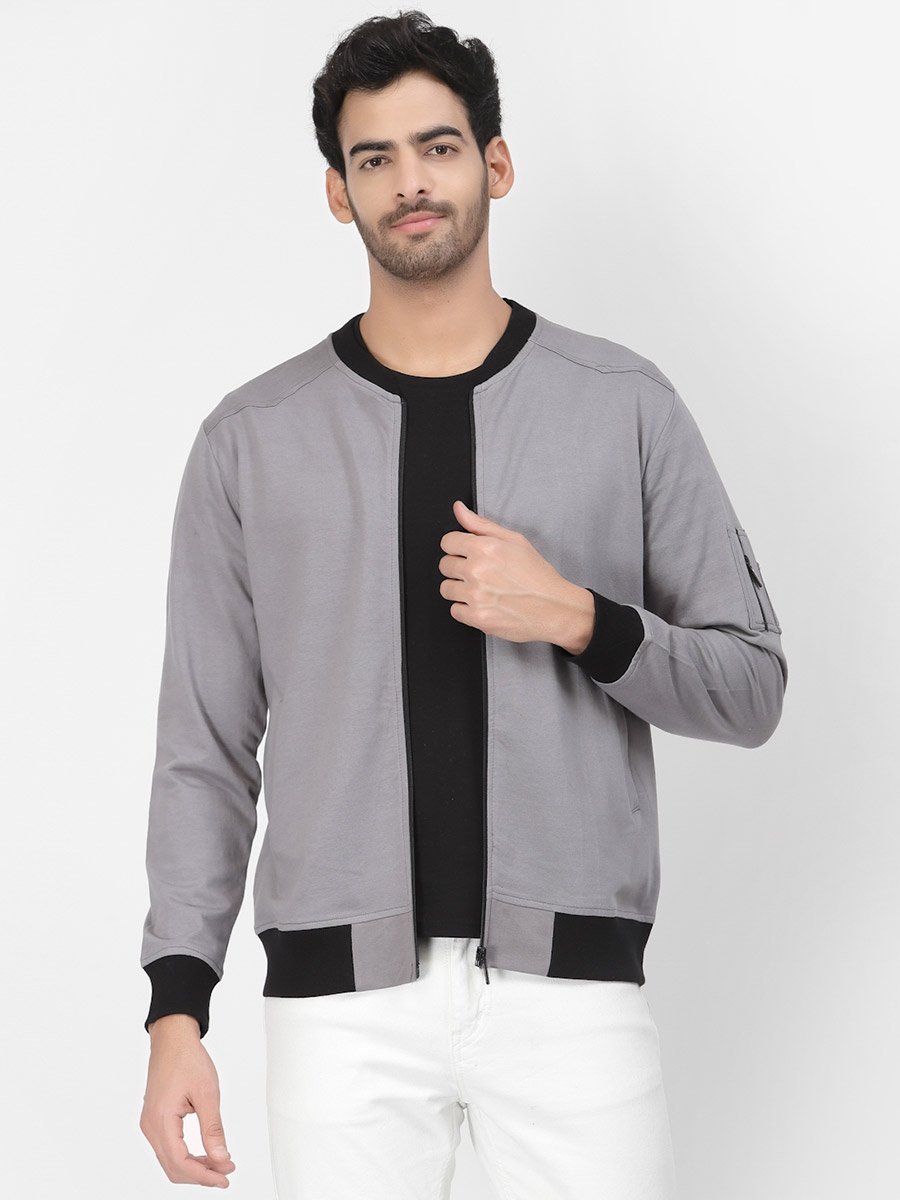 Men Charcoal Regular Fit Contrast Trim Jacket