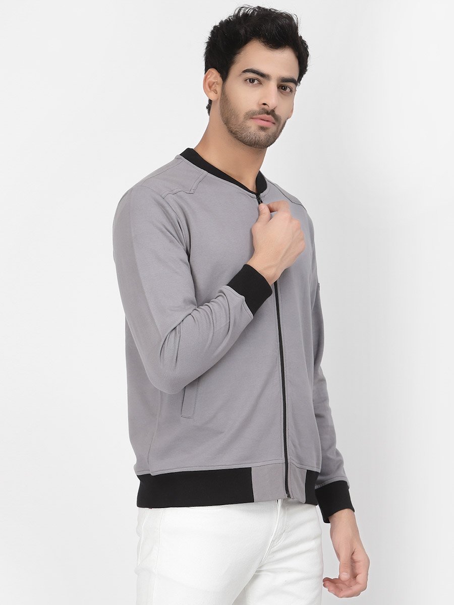 Men Charcoal Regular Fit Contrast Trim Jacket