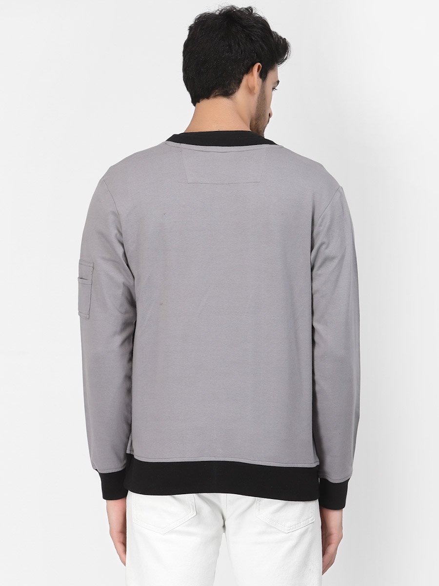 Men Charcoal Regular Fit Contrast Trim Jacket