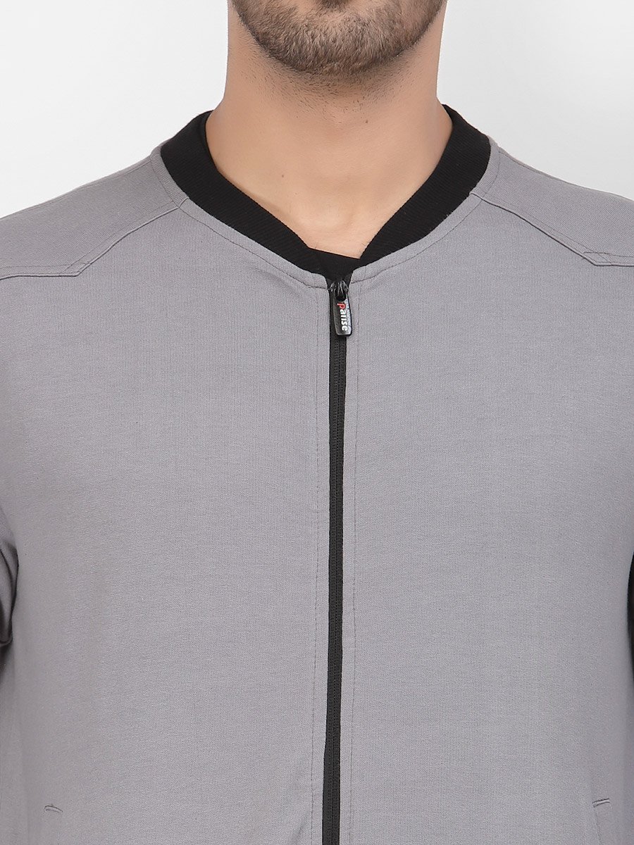 Men Charcoal Regular Fit Contrast Trim Jacket