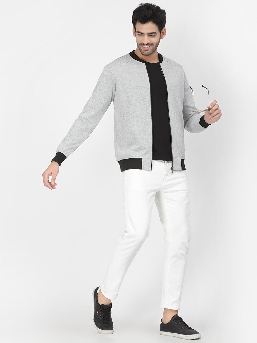 Men Grey Regular Fit Contrast Trim Jacket