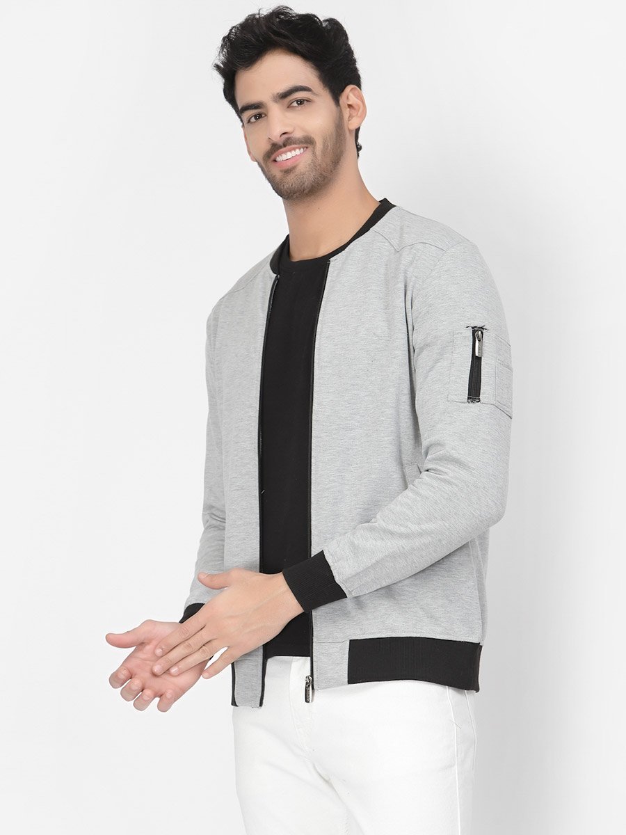 Men Grey Regular Fit Contrast Trim Jacket