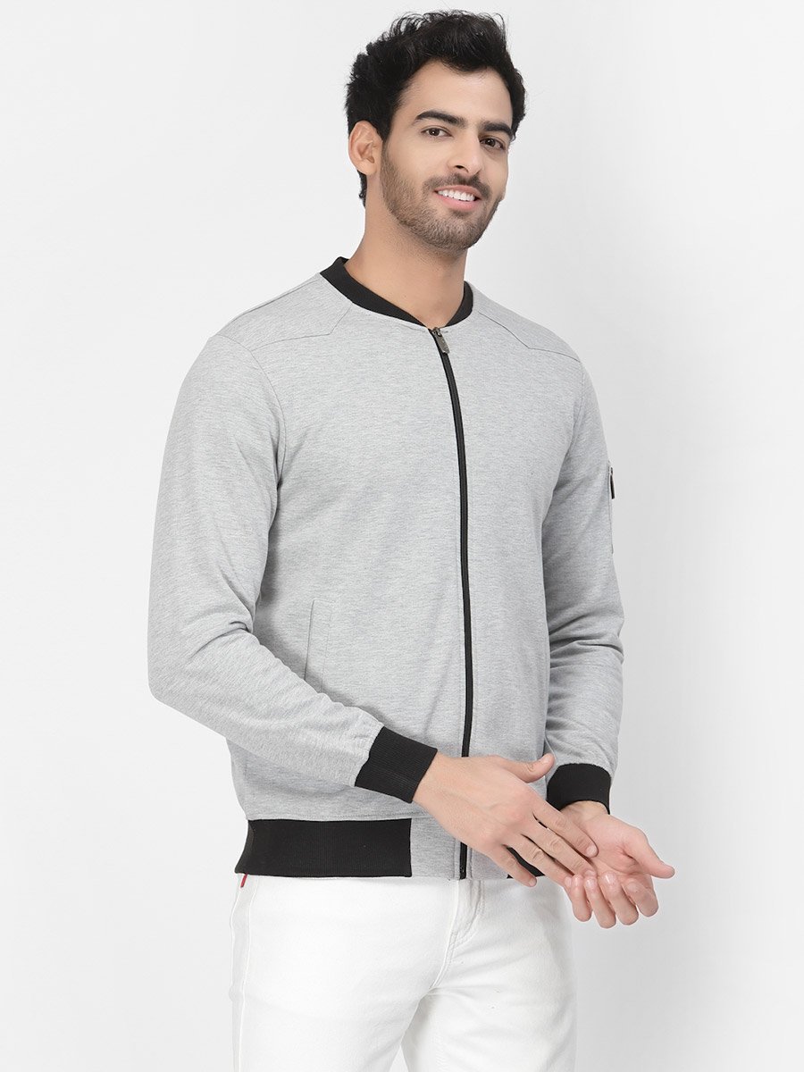 Men Grey Regular Fit Contrast Trim Jacket