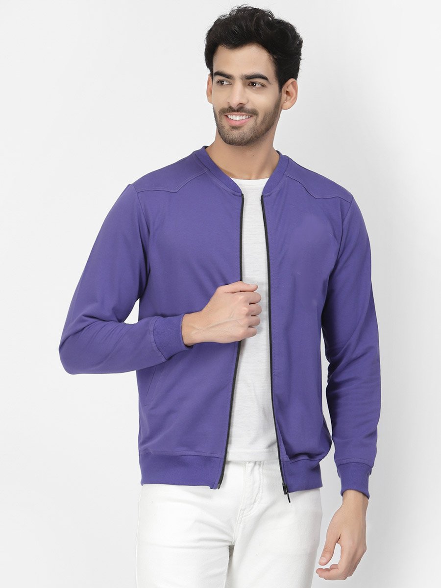 Men Purple Regular Fit Zip-Up Jacket