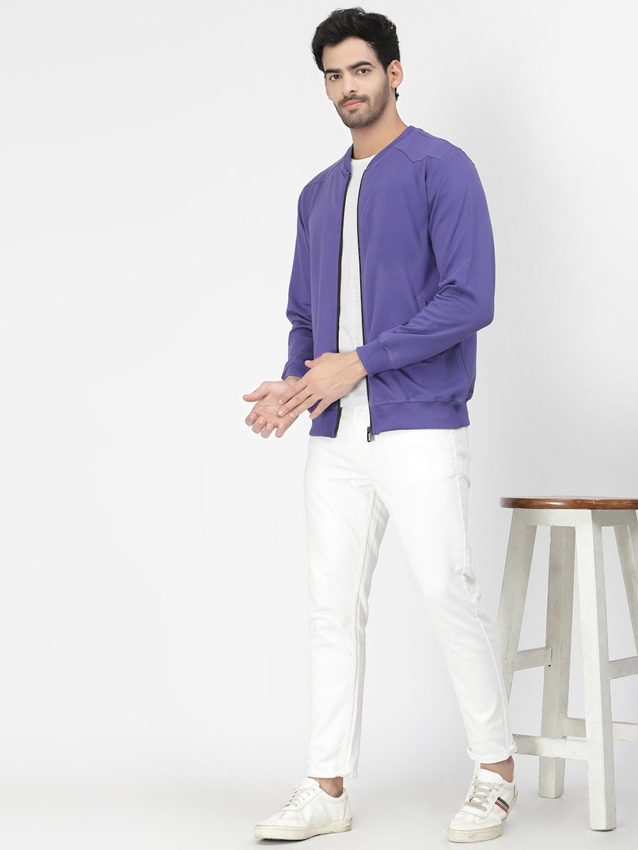 Men Purple Regular Fit Zip-Up Jacket