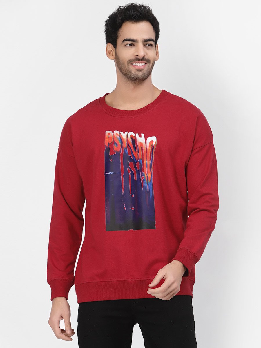 Men Red Graphic Print Pullover Sweatshirt