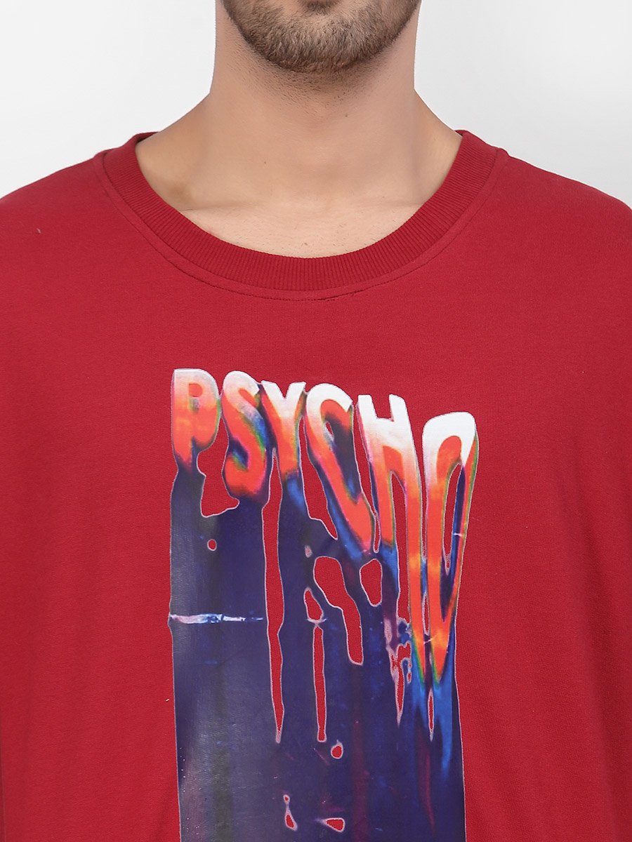 Men Red Graphic Print Pullover Sweatshirt