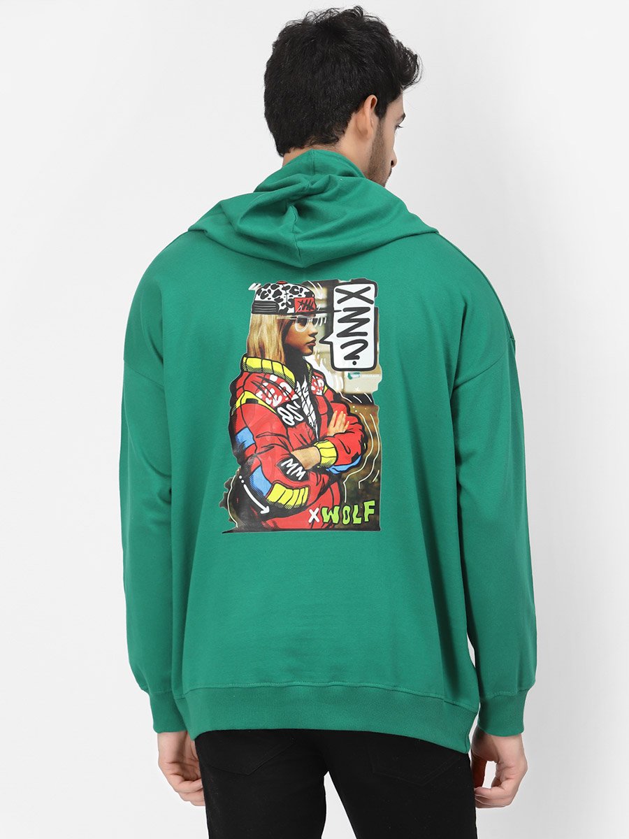 Men Green Relaxed Fit Graphic Hoodie