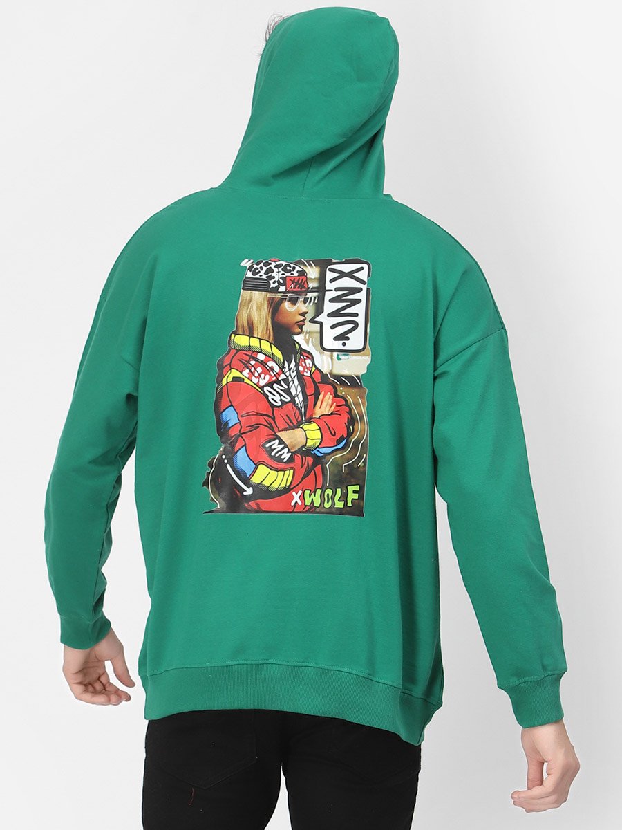 Men Green Relaxed Fit Graphic Hoodie