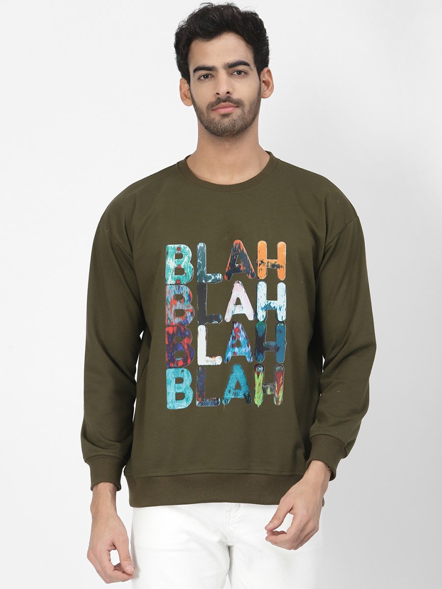 Men Olive Graphic Sweatshirt