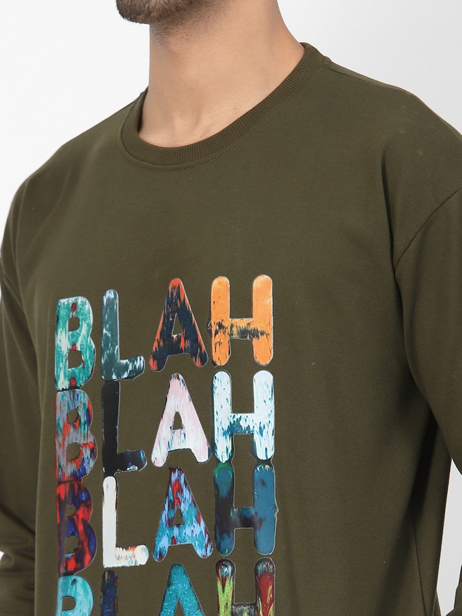 Men Olive Graphic Sweatshirt