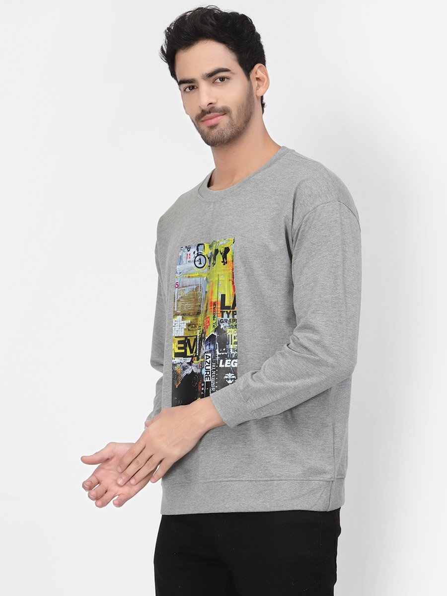 Men Grey Regular Fit Round Neck Sweatshirt