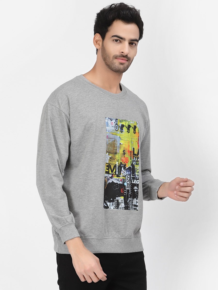 Men Grey Regular Fit Round Neck Sweatshirt