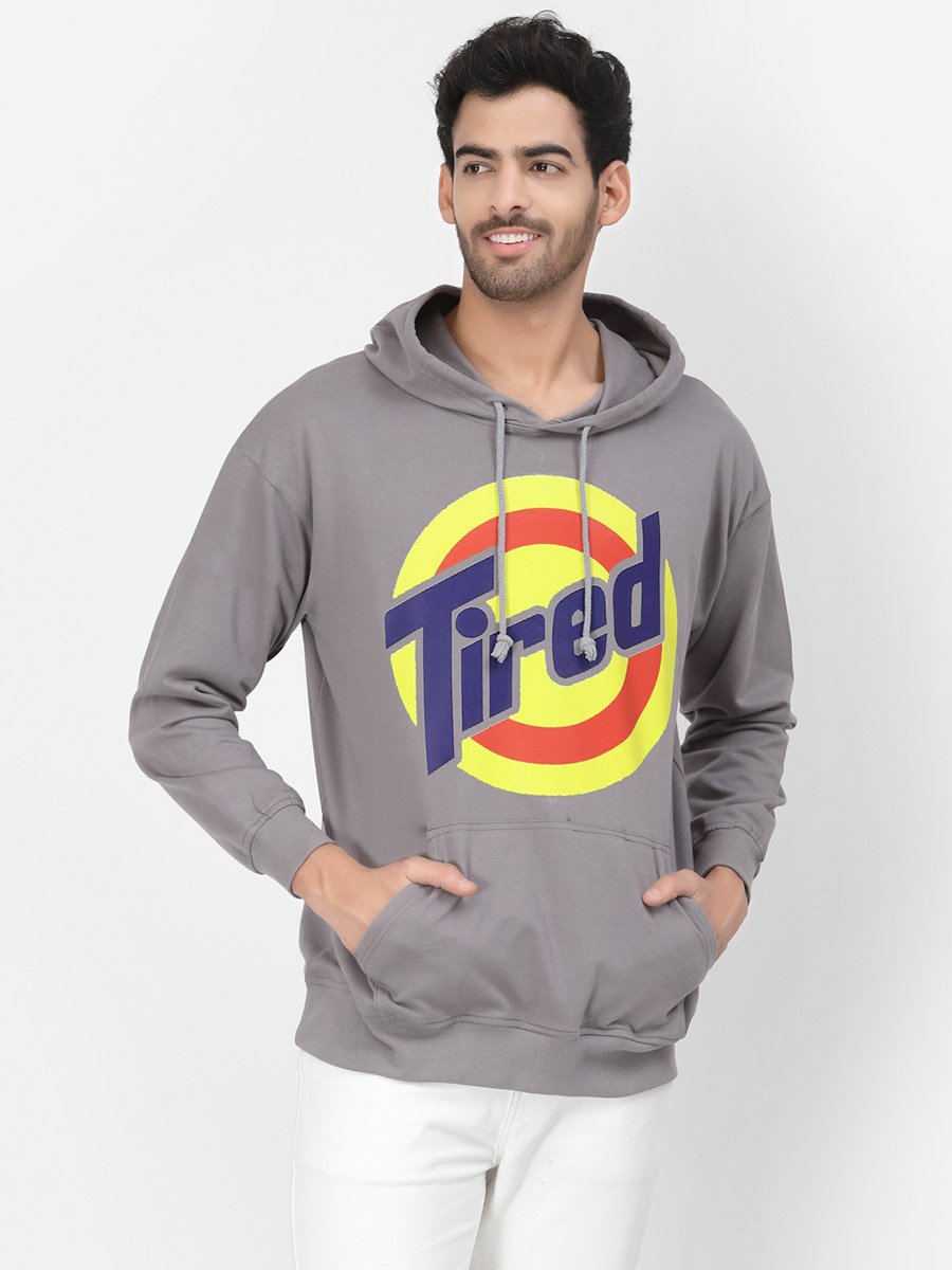 Men Graphic Print Grey Hoodie