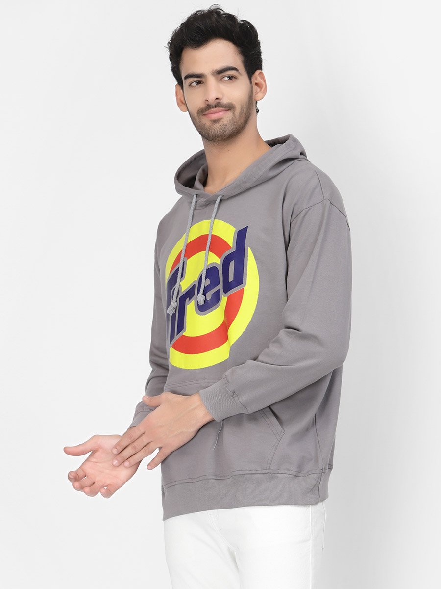 Men Graphic Print Grey Hoodie