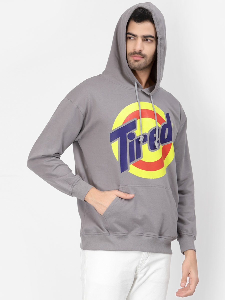 Men Graphic Print Grey Hoodie