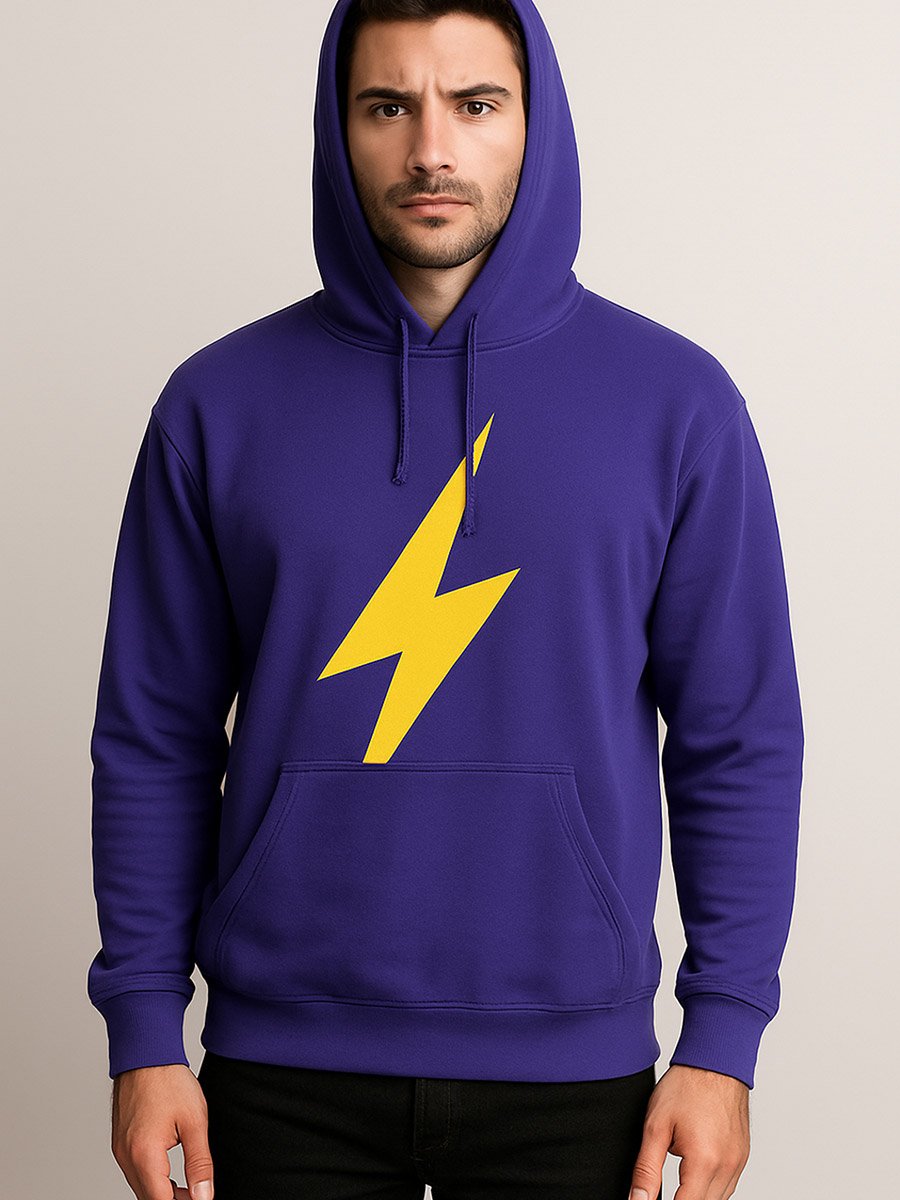 Men Purple Graphic Lightning Bolt Pullover Hoodie