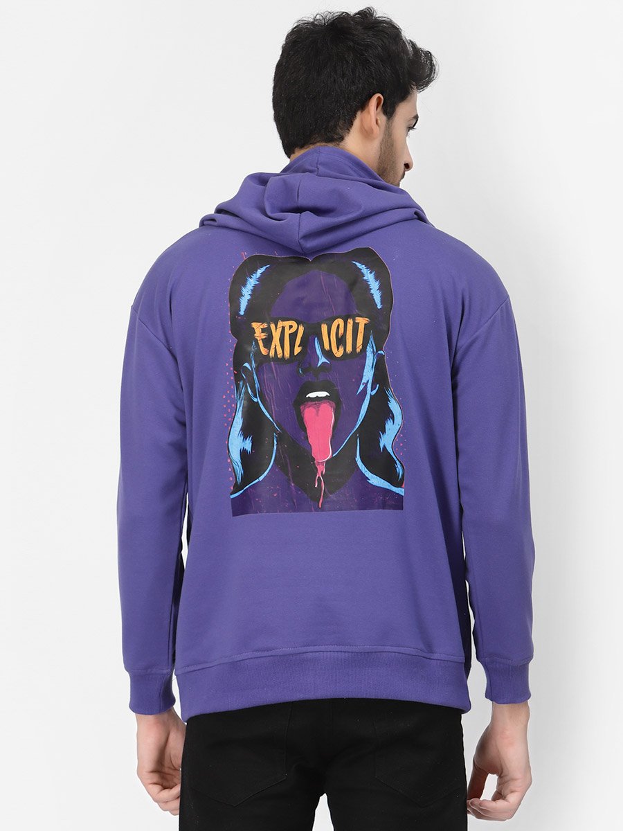 Men Purple Back Graphic Print Hoodie