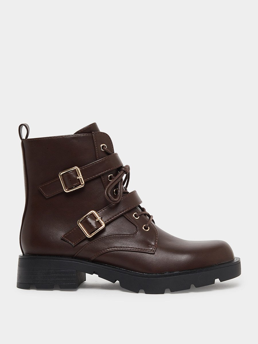Brown Buckle Ankle Boots