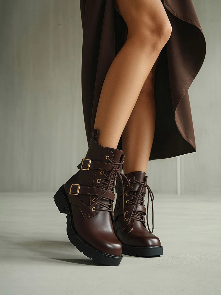 Brown Buckle Ankle Boots
