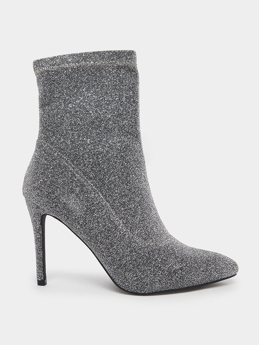 Women Silver Glitter Ankle Boots