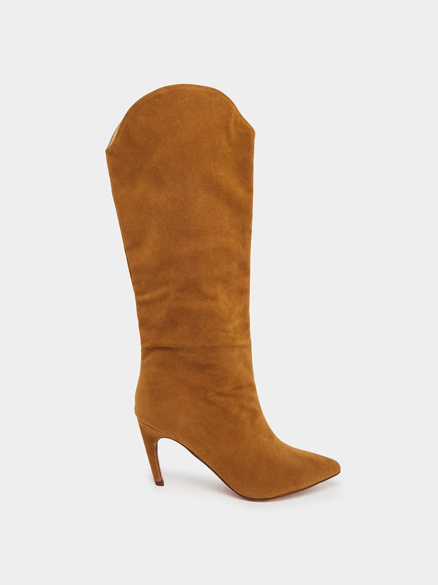 Women Tan Suede Knee High Boots
